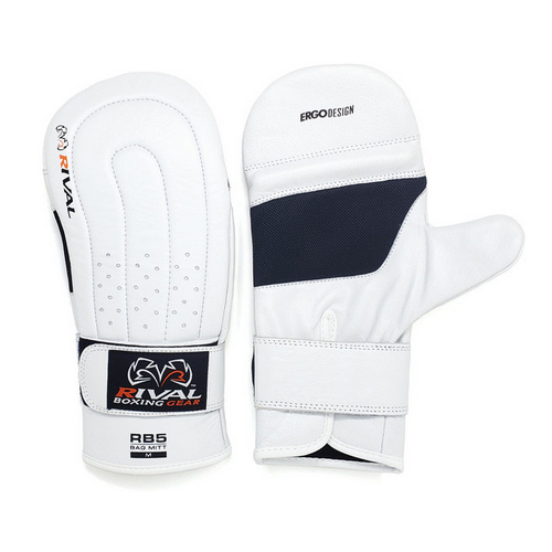 RIVAL Boxing RB5 Hook and Loop Leather Training Bag Mitts - White