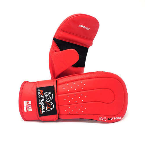 RIVAL Boxing RB5 Hook and Loop Leather Training Bag Mitts - Red